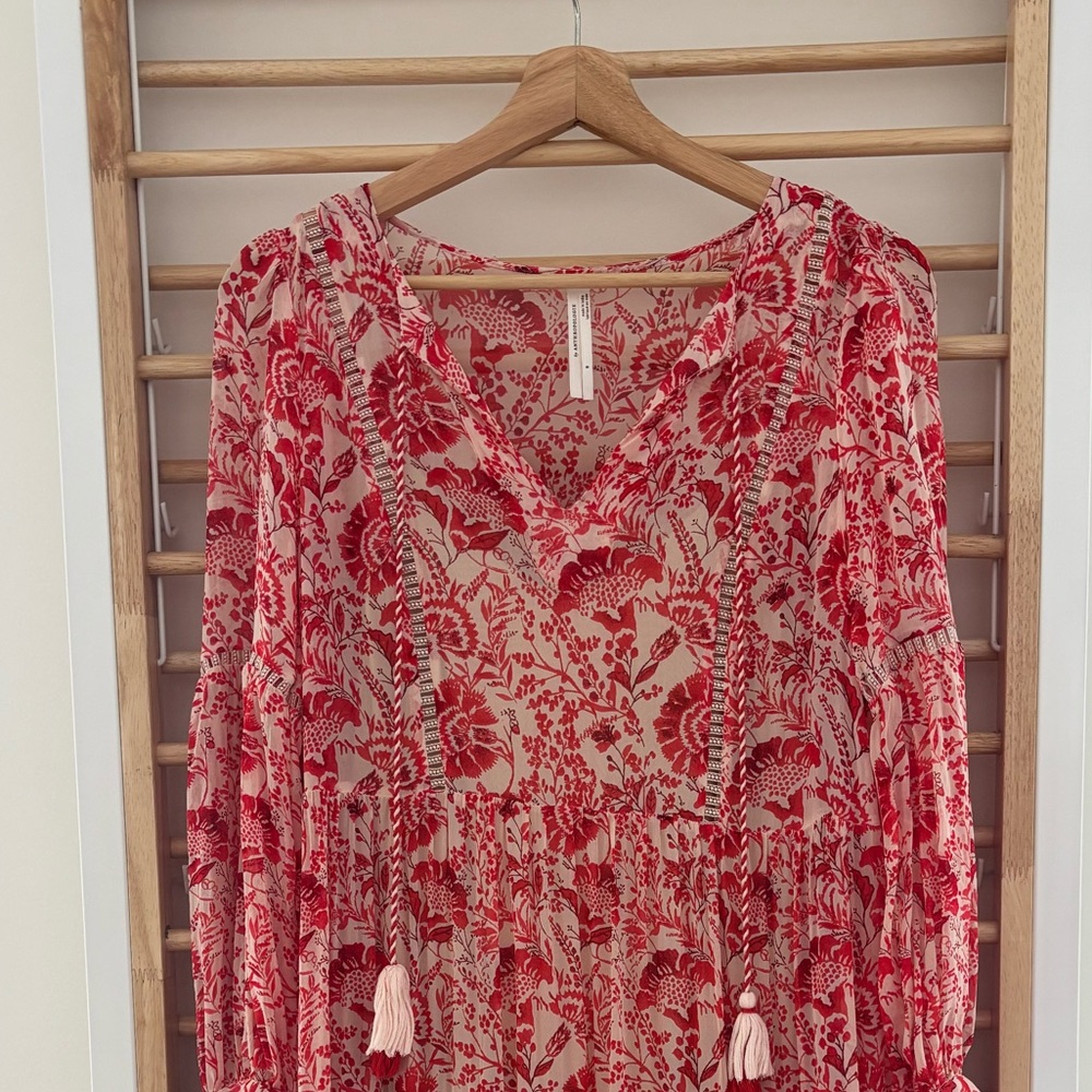 Anthropologie Talulah Tiered Midi Dress in Red Motif